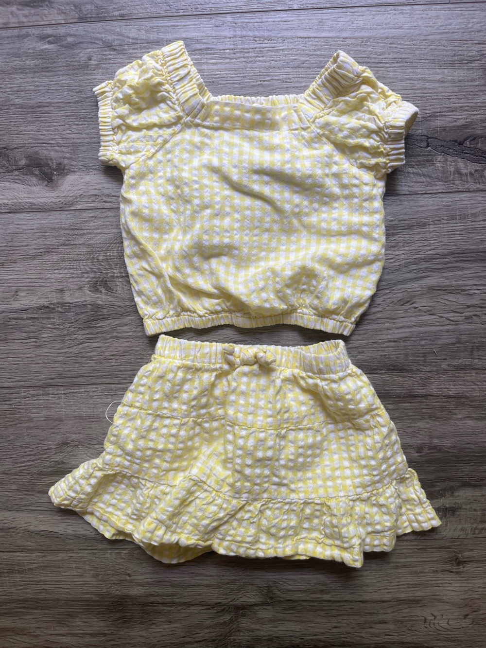 Jessica Simpson Yellow and White Gingham Ruffle Crop Top Set 3T